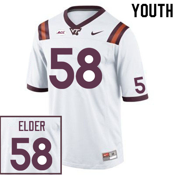 Youth #58 Da'Shawn Elder Virginia Tech Hokies College Football Jerseys Sale-White - Click Image to Close